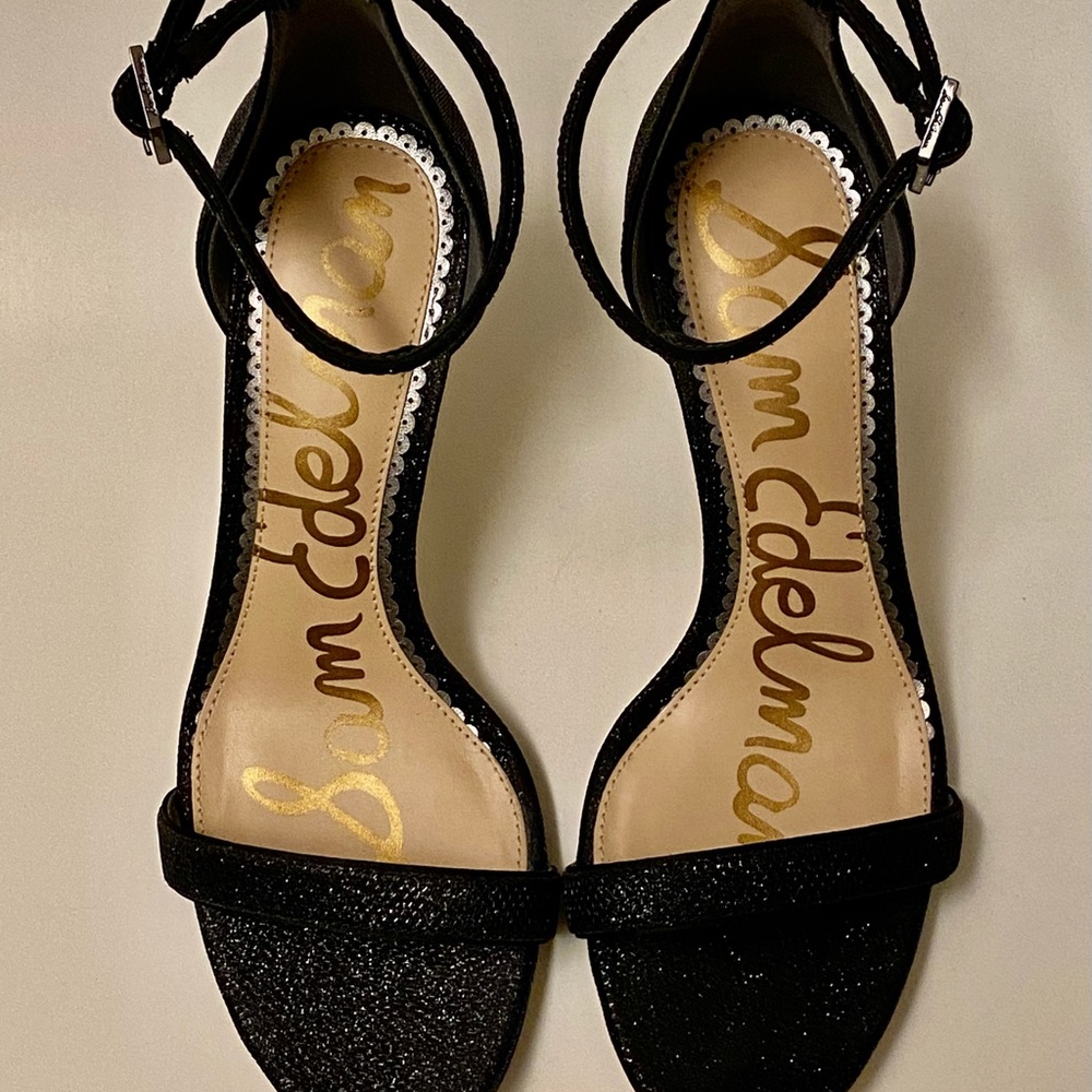 Sam Edelman Patti Black Mesh Sparkle Ankle Strap Sandal Heels 6 1/2M D7035FD008